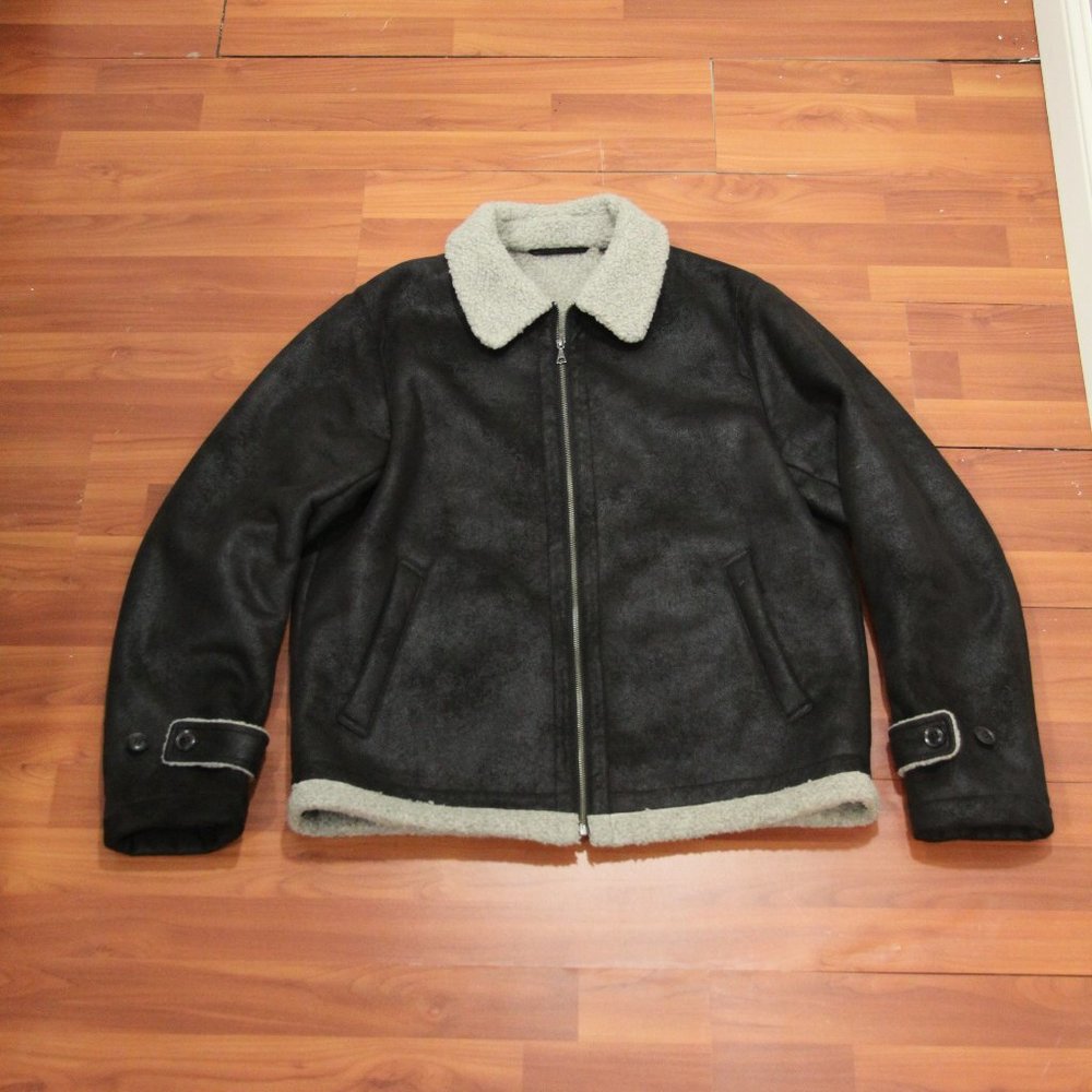 Uniqlo Faux Shearling Leather Coat Brown - Size XL